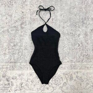 Aerie swimsuit Jacquard Halter one piece bathing suit in black